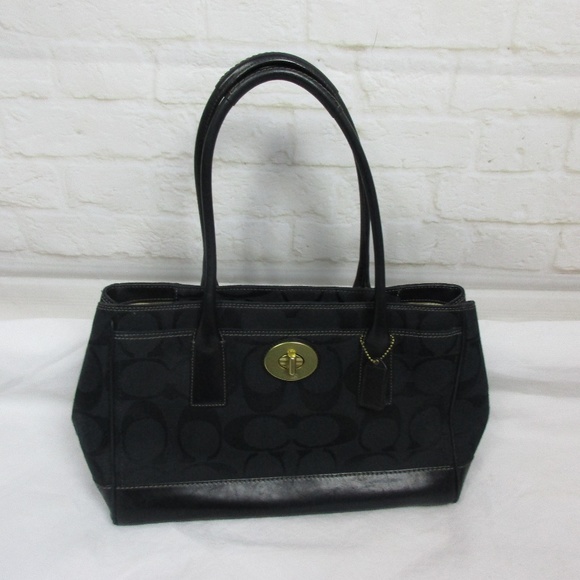 Coach Black Canvas and Leather Medium Shoulder Bag - Picture 1 of 8